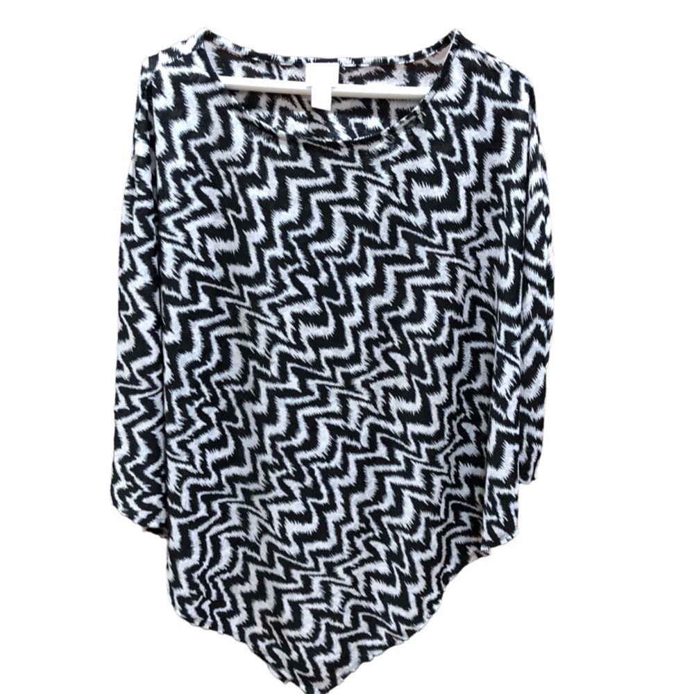 Chico’s Black & White Chevron Print Poncho One Size Fits Most - Picture 1 of 6